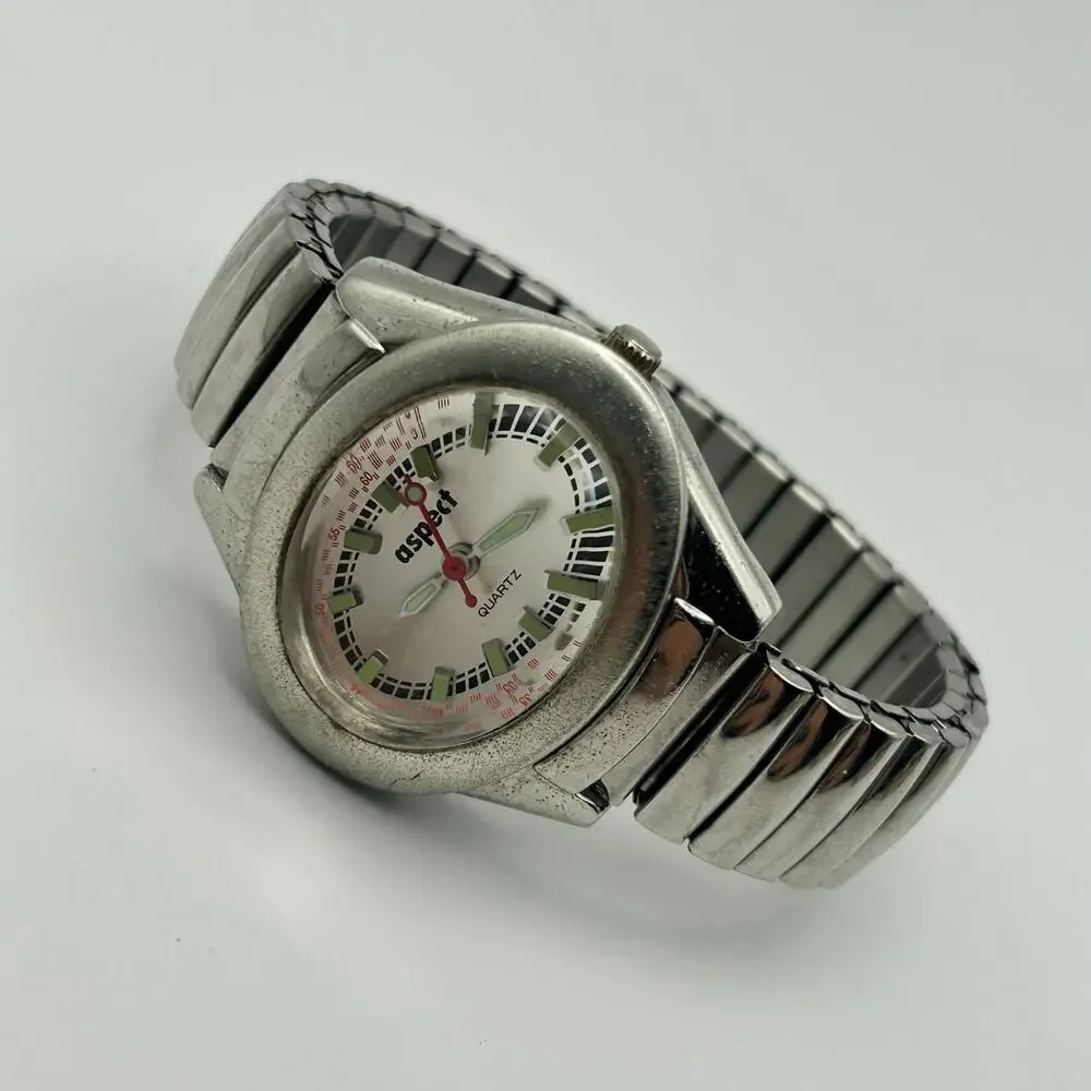 Aspect Women’s Quartz Watch Silver Tone Oval Case White Dial Stretch Band